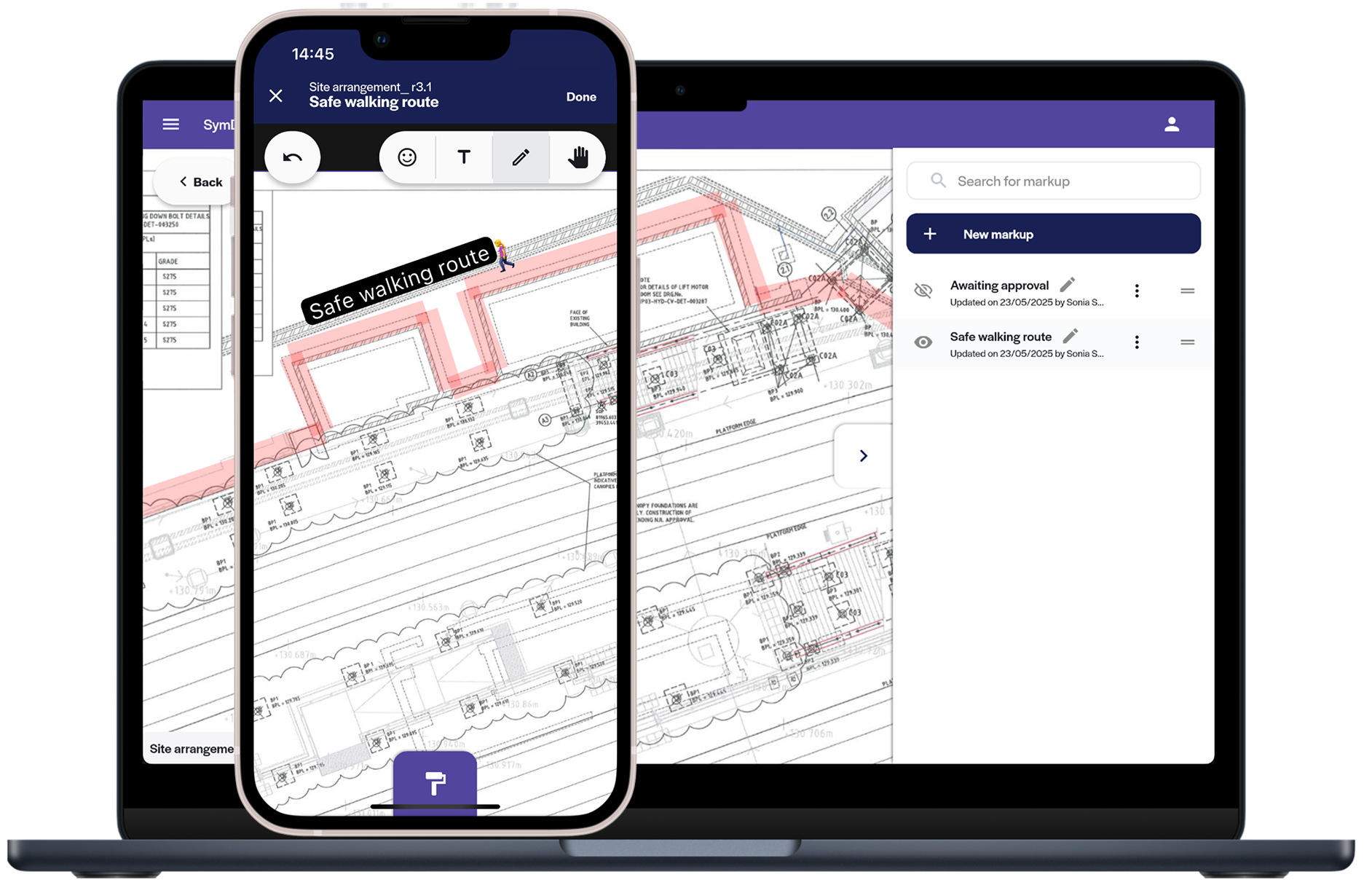Construction site map on mobile and laptop device