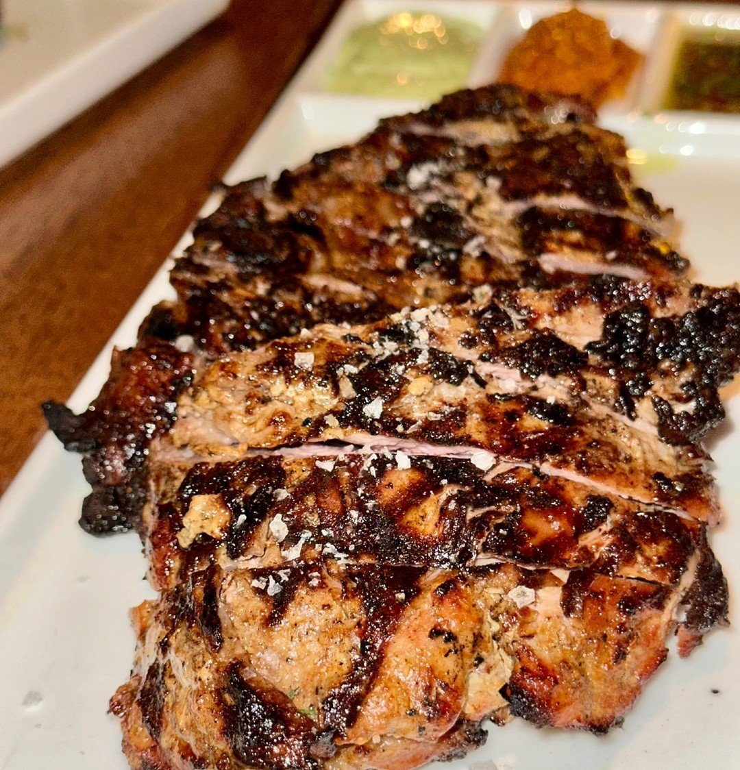 We&rsquo;ve been cooking this Nora chile-marinated Ribeye at Oceans Casino Resort Amada AC outpost since 2012. It is still one of my favorite ways to prepare beef and serve it with three sauces: herb chimichurri, romesco, and guindilla aioli. Buen Pr