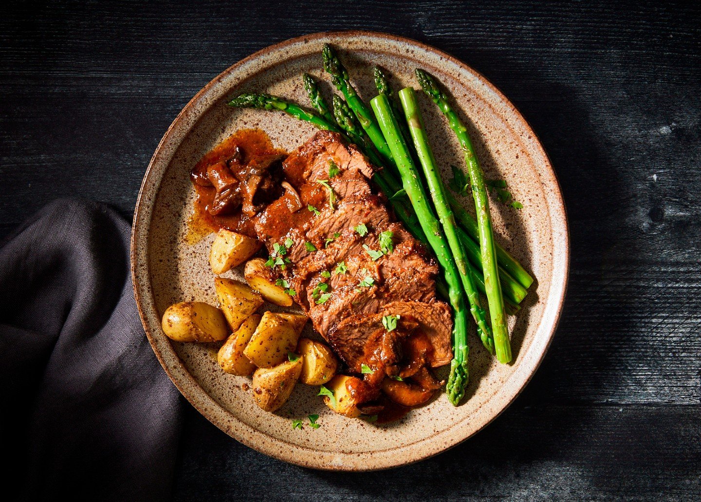 Some winter days call for comfort food and nothing speaks to my heart like my mom&rsquo;s pot roast that she cooked for me when I was growing up. 
 
Slow-cooked with spices, beef short ribs, mushrooms, and red wine, it&rsquo;s served with asparagus a