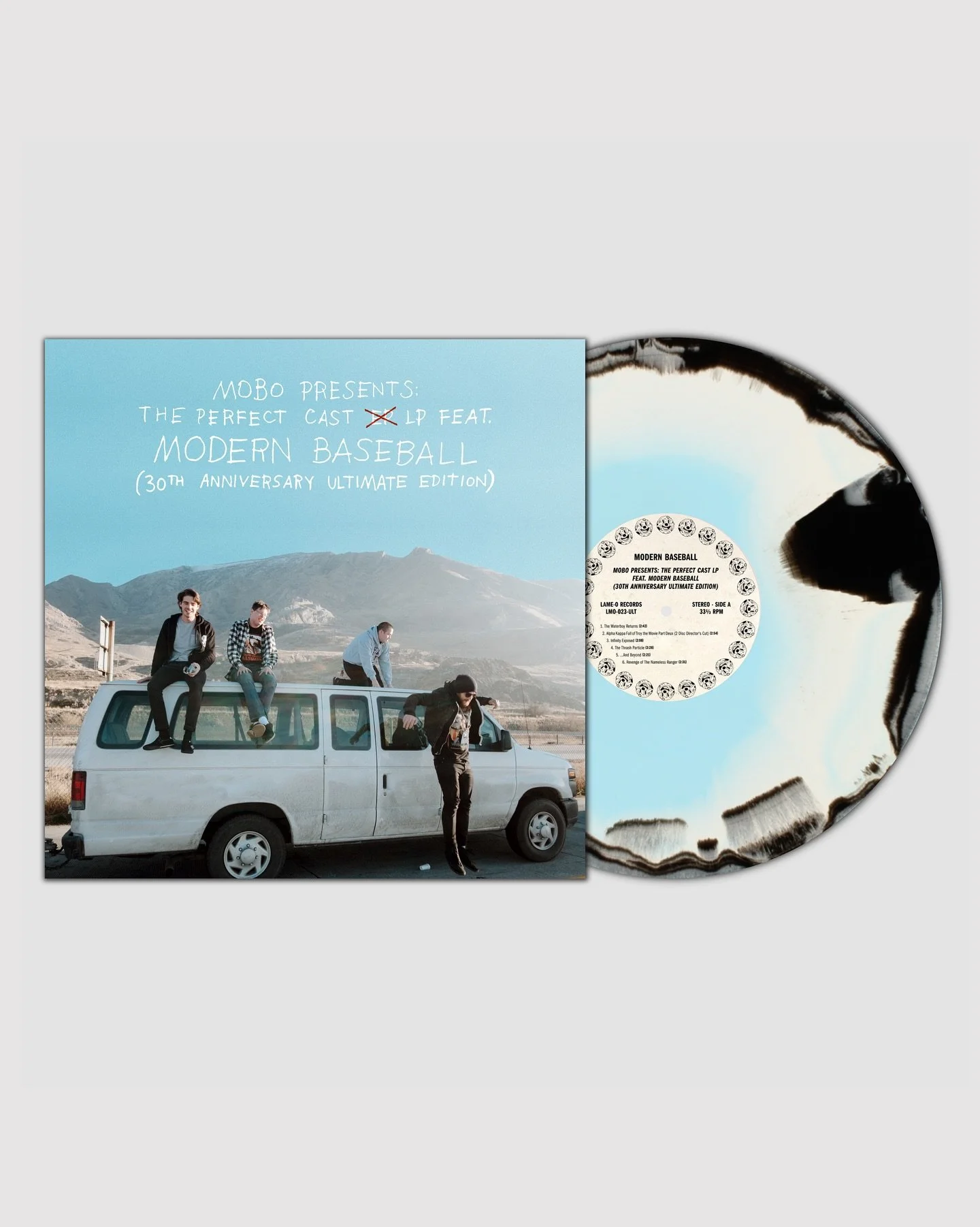 @vertigo.vinyl x @modernbaseball 

VV Exclusive: &ldquo;MOBO Presents: The Perfect Cast
LP feat. Modern Baseball (30th Anniversary Ultimate Edition)&rdquo; by Modern Baseball, pressed on a White, Black, and Blue Smash Vinyl LP. This pressing is limit