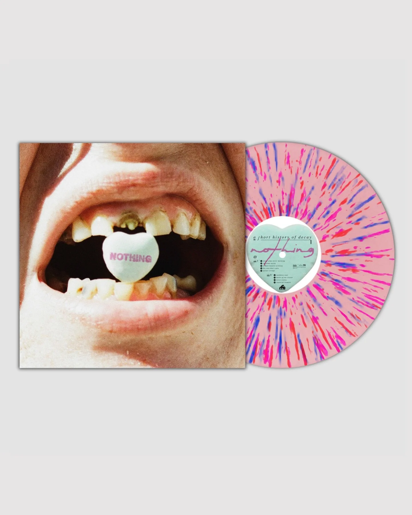 @vertigo.vinyl x @bandofnothing 

VV Exclusive: &ldquo;a short history of decay&rdquo; by Nothing, pressed on &ldquo;Bubblegum Splatter&rdquo;, triple splatter, vinyl. This release is limited to 400 hand numbered copies, and will never be repressed. 