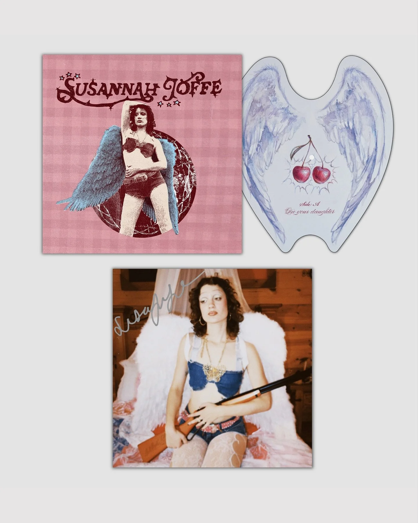 @vertigo.vinyl x @susannah.joffe 

&ldquo;Die Your Daughter&rdquo; by Susannah Joffe, with B Sides: &ldquo;Call Me Pretty&rdquo; and &ldquo;Sofia Coppola&rdquo;, pressed on an &ldquo;Angel Wing Shaped Picture Disc Vinyl&rdquo;&mdash; painted by the a
