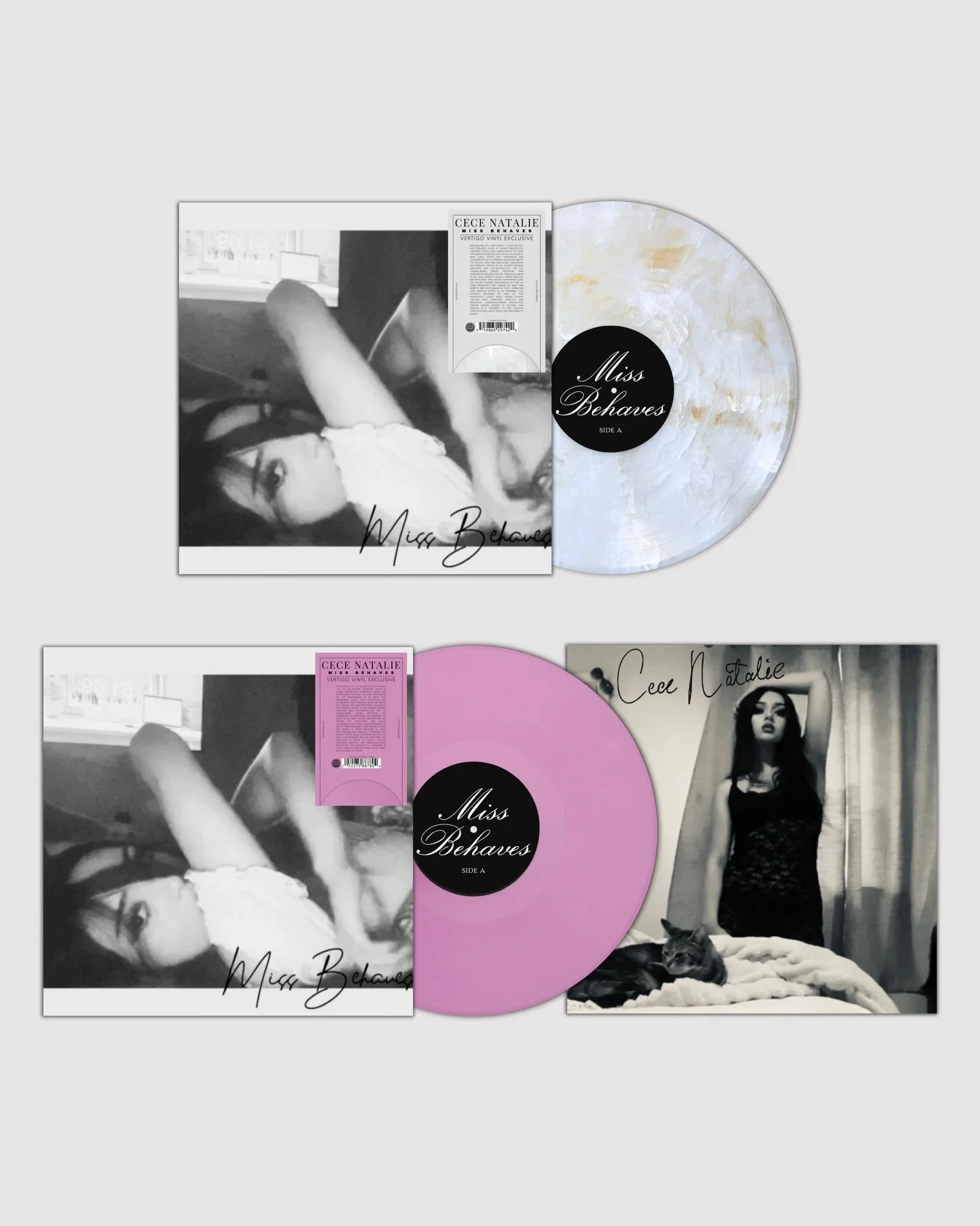@vertigo.vinyl x @cecenatalie31 

VV Exclusive: &ldquo;Miss Behaves&rdquo; by Cece Natalie

Variant #1: &ldquo;Popstar Pink&rdquo; vinyl LP, limited to 150 hand numbered copies with exclusive signed insert. Limit 1 per customer.

Variant #2: &ldquo;G