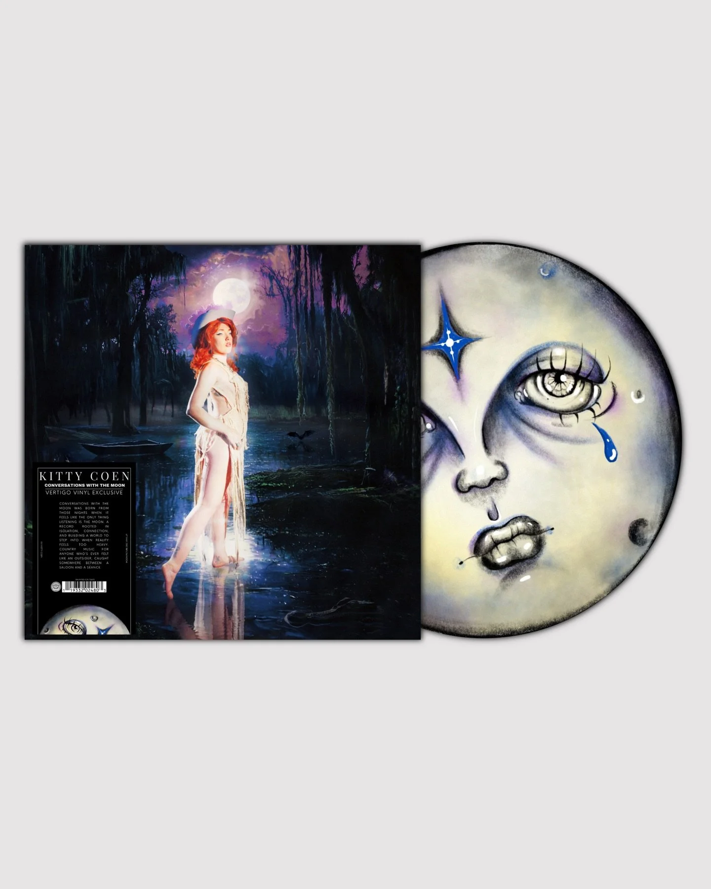 @vertigo.vinyl x @kittycoen 

VV Exclusive: &ldquo;Conversations with the Moon&rdquo; by Kitty Coen pressed on a painted moon picture disc, this release is available in unlimited quantities for 7 days. 250 limited signed inserts are available as supp