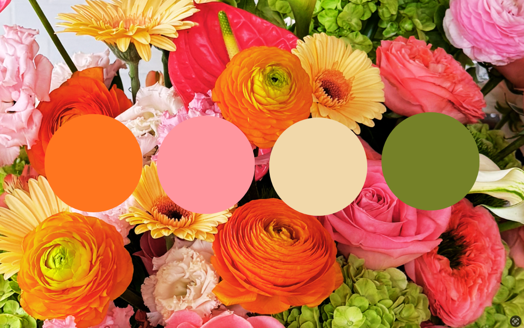 vibrant orange pink and green flower palette