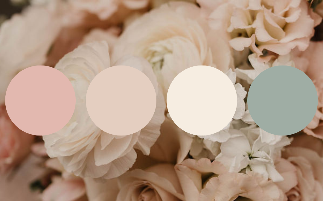 white and antique pink wedding floral color palette