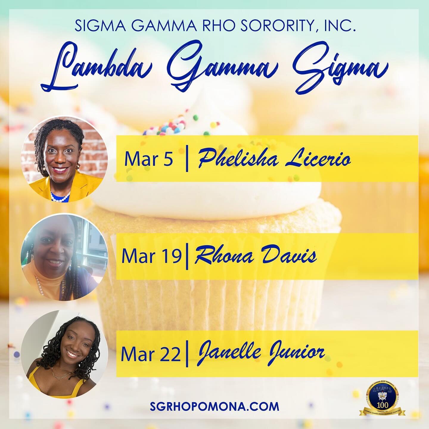Lambda Gamma Sigma - The Pomona Valley Alumnae Chapter would like to send a special birthday shoutout to all our March Birthday Sorors! 💙💛 We love you and hope you had a great birthday month! 

@rhodeo_dryve 
@devineone.md 
@jayynelly 
@neishasanfo