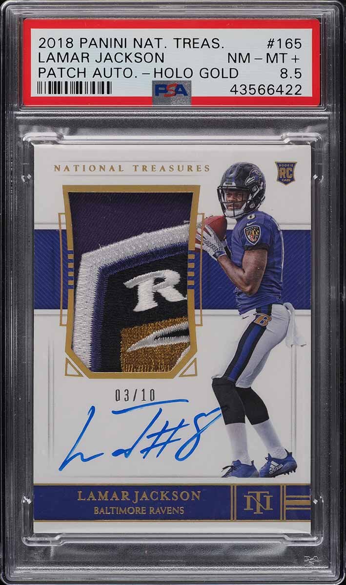 2018 National Treasures Holo Gold Lamar Jackson ROOKIE RC PATCH AUTO /10 PSA 8.5 SIGN IN TO CONTACT PWCC</a>