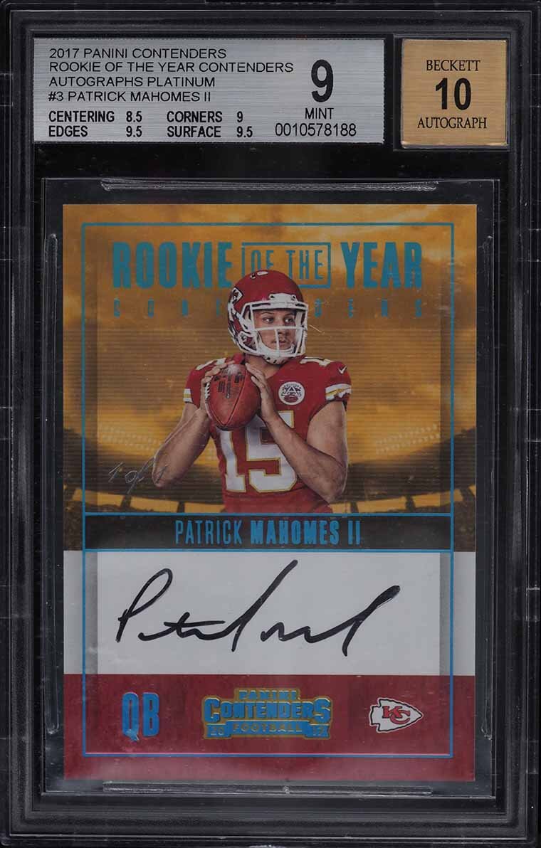 2017 PANINI CONTENDERS ROY PLATINUM PATRICK MAHOMES ROOKIE RC AUTO 1/1 #3 BGS 9SIGN IN TO CONTACT PWCC</a>