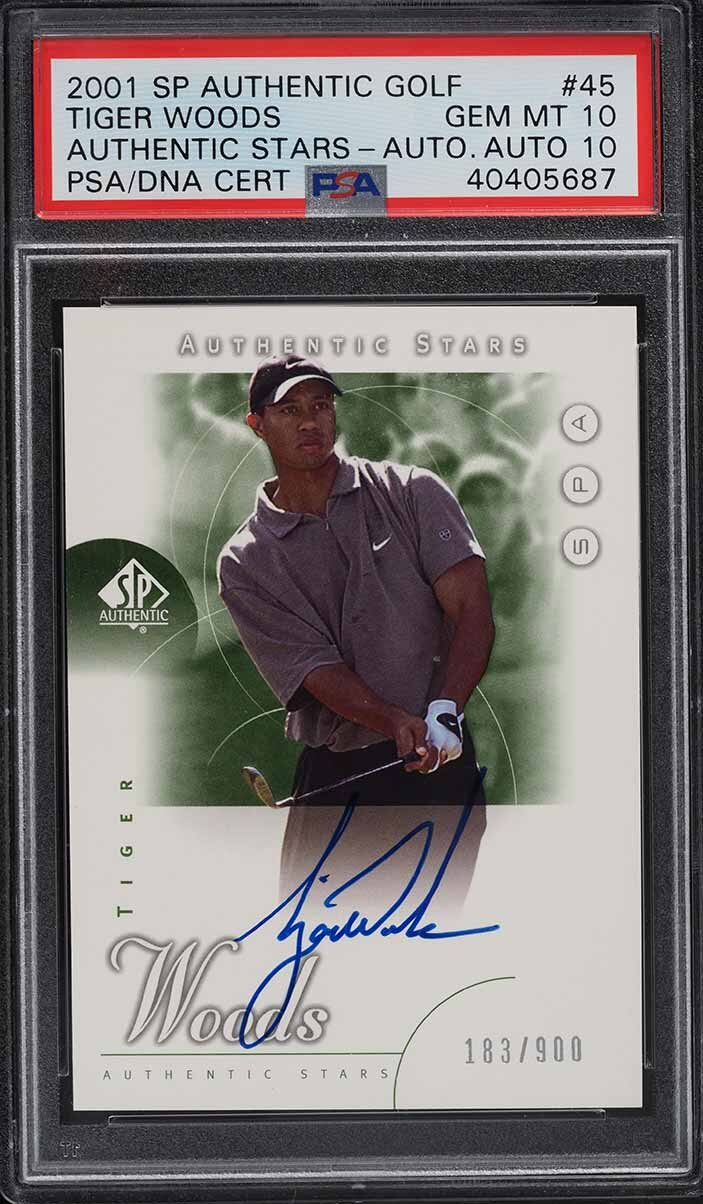 2001 SP AUTHENTIC GOLF TIGER WOODS ROOKIE RC PSA/DNA 10 AUTO #45 PSA 10 GEM MINTSIGN IN FOR HIGHER QUALITY IMAGES.</a>
