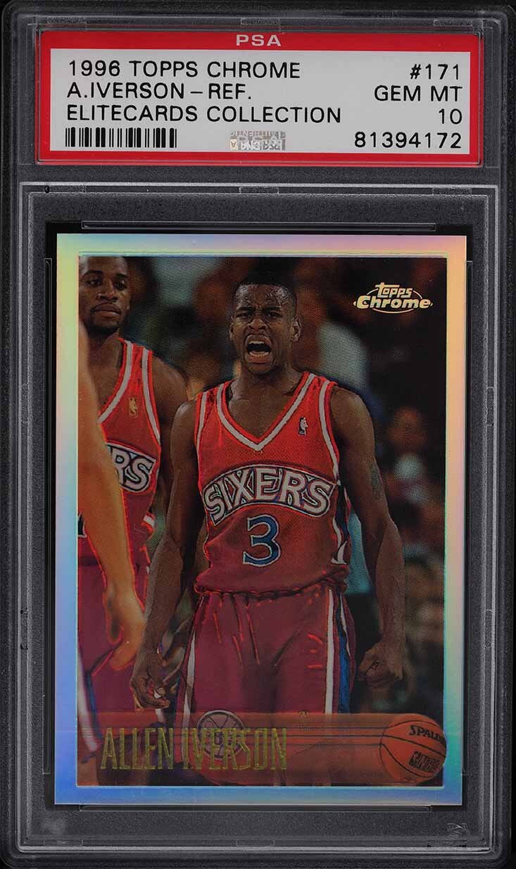 1996 TOPPS CHROME REFRACTOR ALLEN IVERSON ROOKIE RC #171 PSA 10 GEM MINT