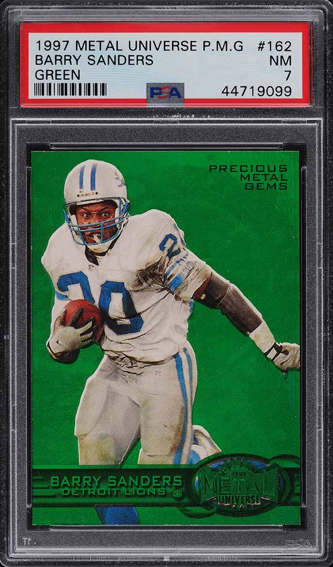 1997 METAL UNIVERSE PRECIOUS METAL GEMS PMG GREEN BARRY SANDERS /15 #162 PSA 7