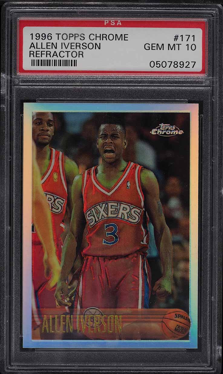 1996 TOPPS CHROME REFRACTOR ALLEN IVERSON ROOKIE RC #171 PSA 10 GEM MINT