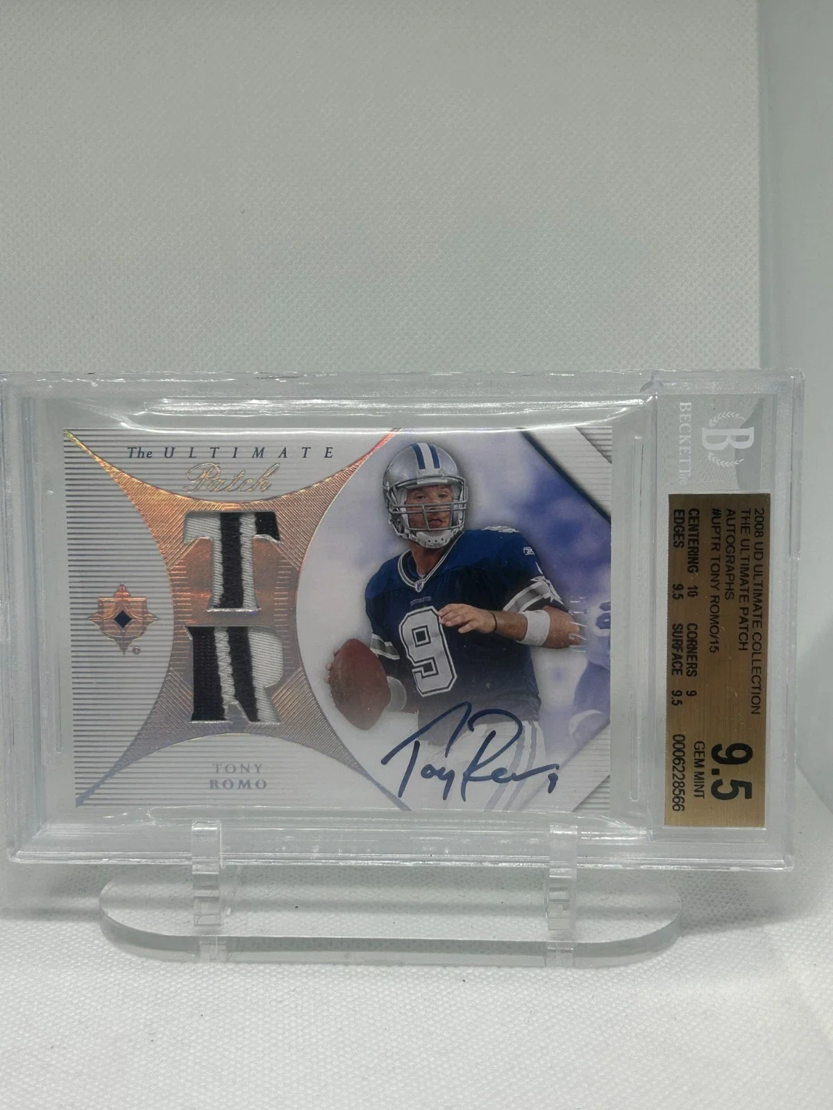 Tony Romo BGS 9.5 2008 UD Ultimate Game Worn Ultimate Dual Patch Auto /15