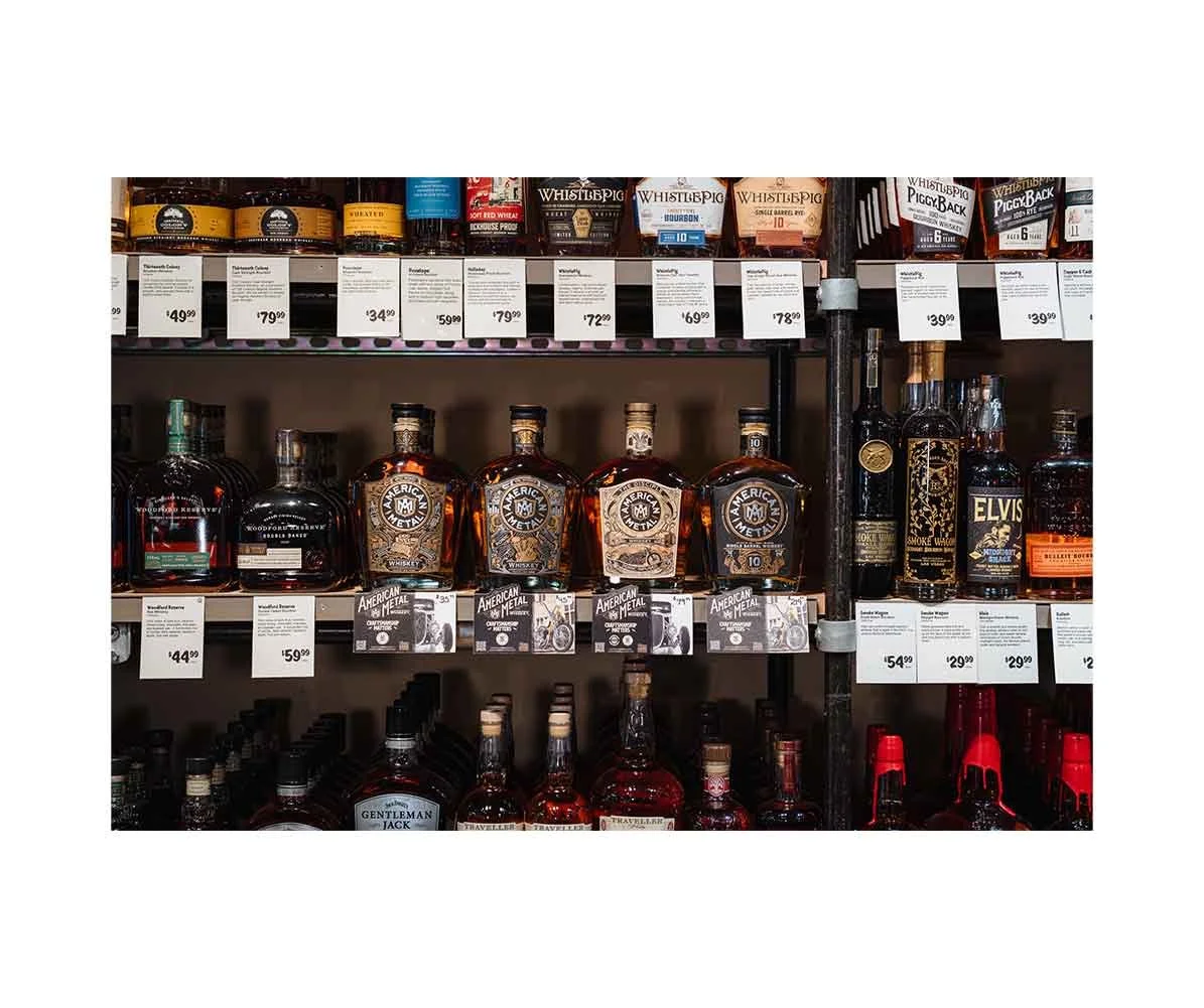 American Metal Whiskey custom shelf talkers.