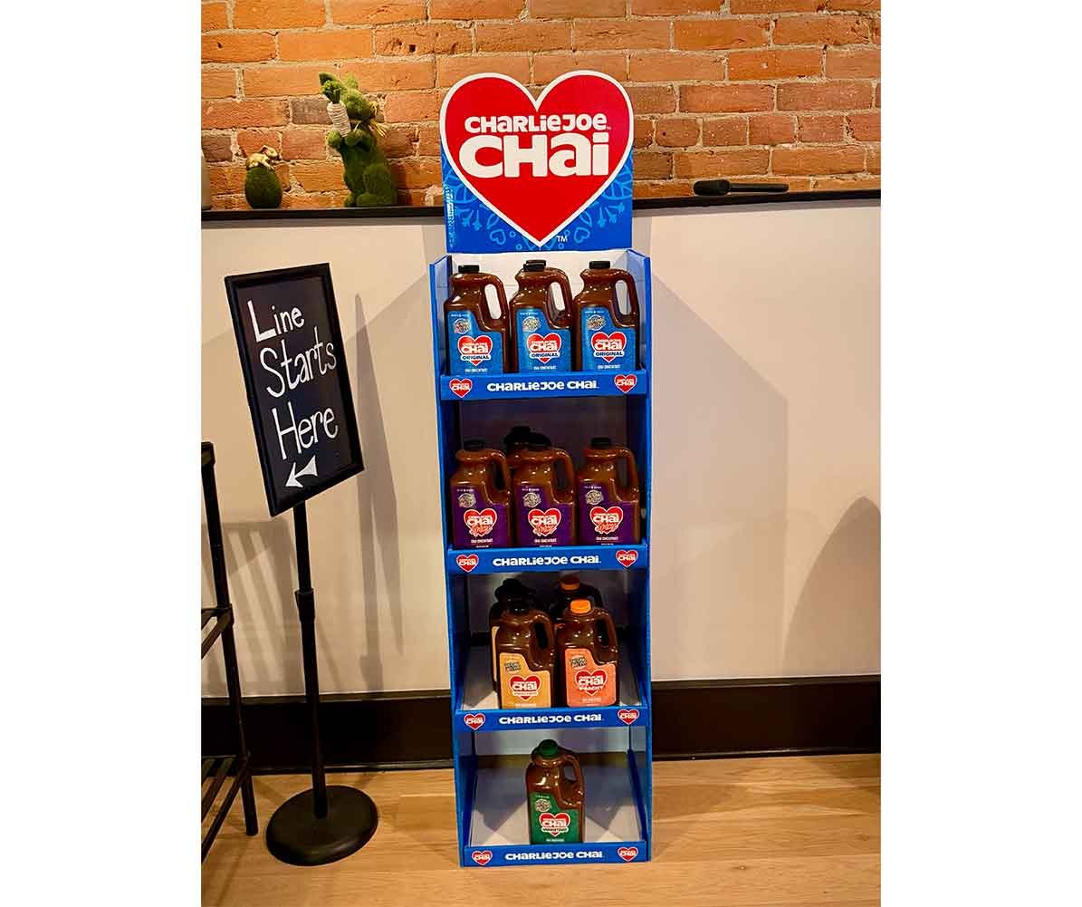 Charlie Joe Chai custom corrugated floor display.