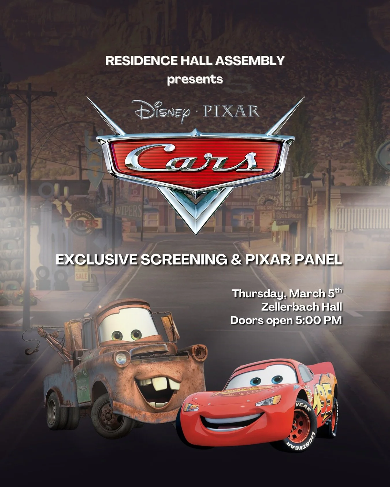 🏁 [FREE TICKETS] Join us along with Pixar Executives to celebrate the 20th anniversary of Cars in Zellerbach Hall!  This event is FREE to all UC Berkeley residents 🏎️ 

After the screening is done, there will be a Q&amp;A panel with professionals f