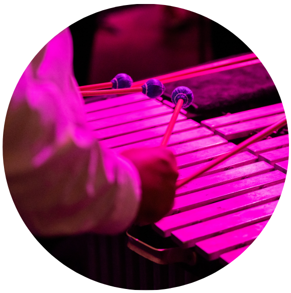 vibraphone player with a pink hue