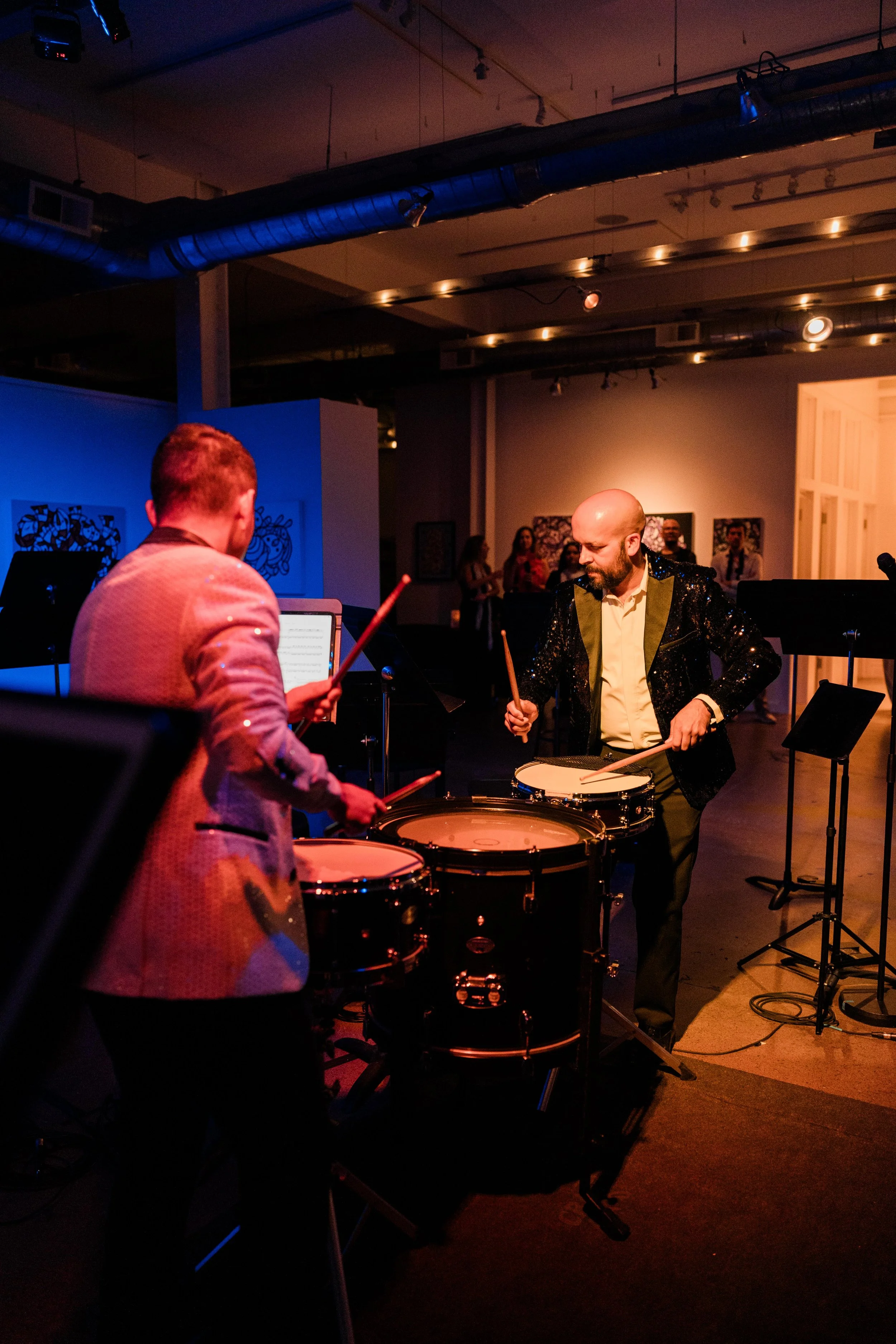 Two percussionists performing at Heron Arts in San Francisco