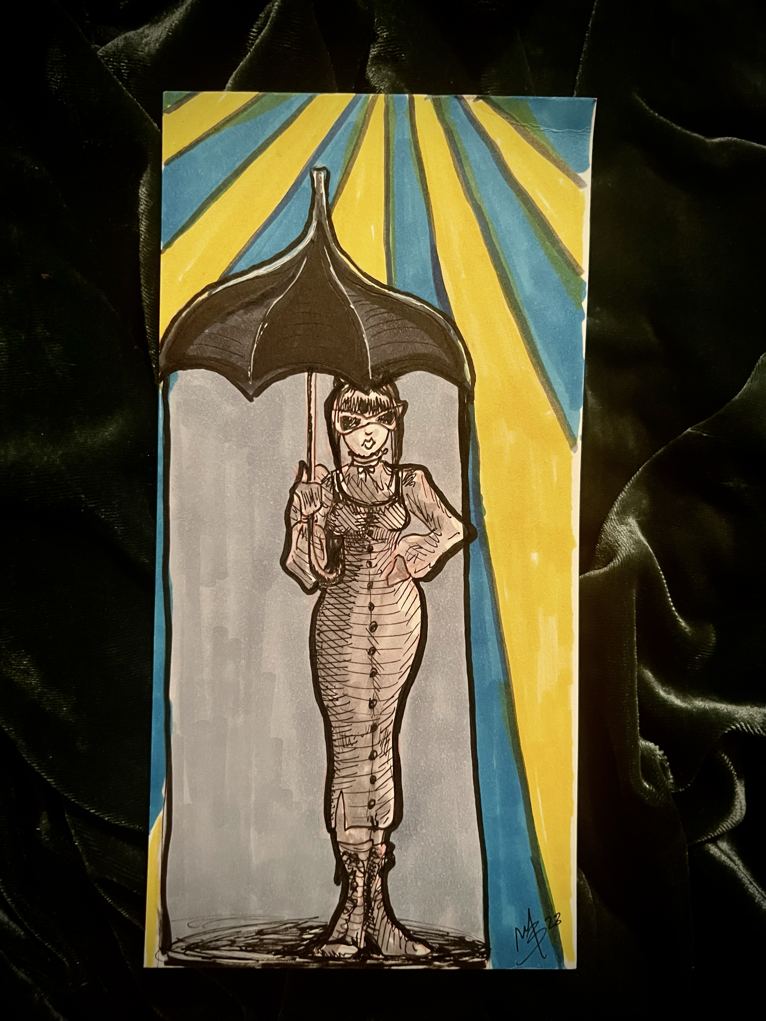 Heliophobia, 2023, 4x8" unframed, alcohol marker on paper, $25