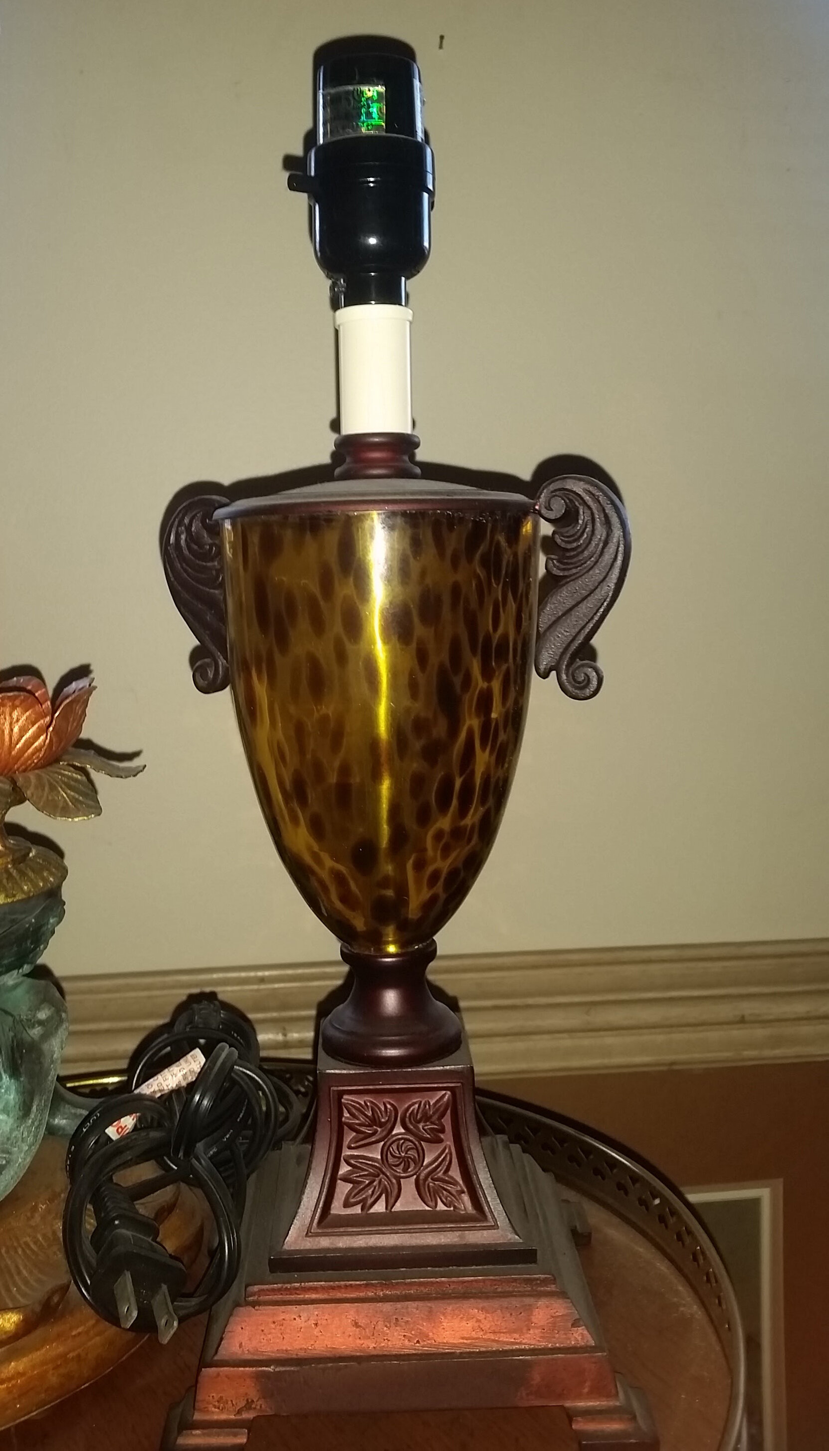 Metal Urn Lamp with Leopard Print Orange Pattern .jpg
