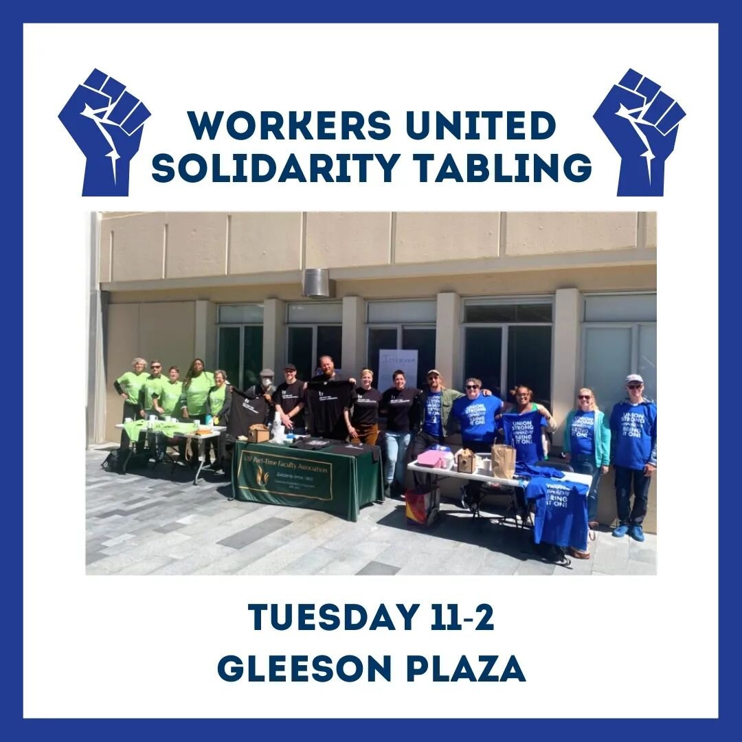 Happy Labor Day! Celebrate solidarity with PTFA and other campus unions tomorrow from 11-2 outside Gleeson Library.