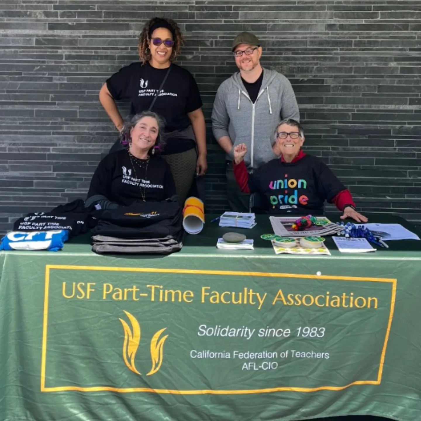 Join members of your bargaining team for May Day solidarity tabling Friday from 11-1 at UC Plaza. Free stickers for all and PTFA/CFT swag for PTFA members.