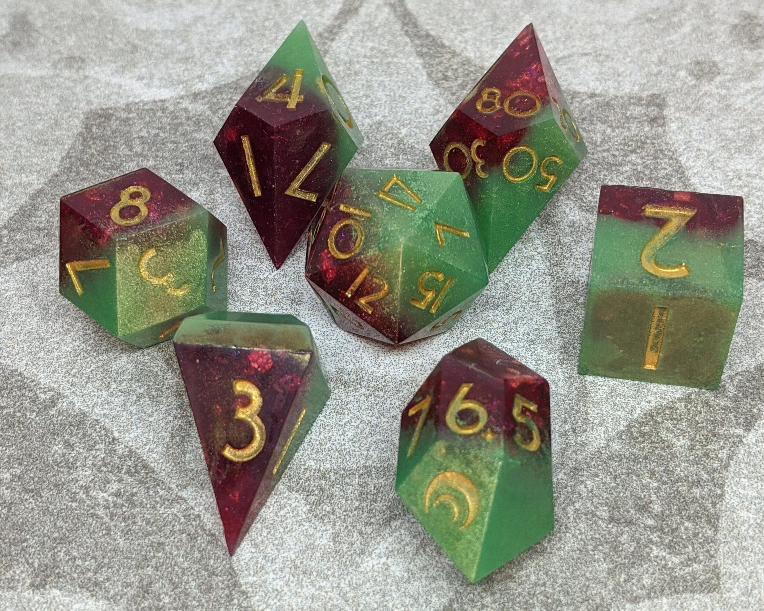 Rose Buds - 7 piece polyhedral dice set by Moonbeam Menagerie