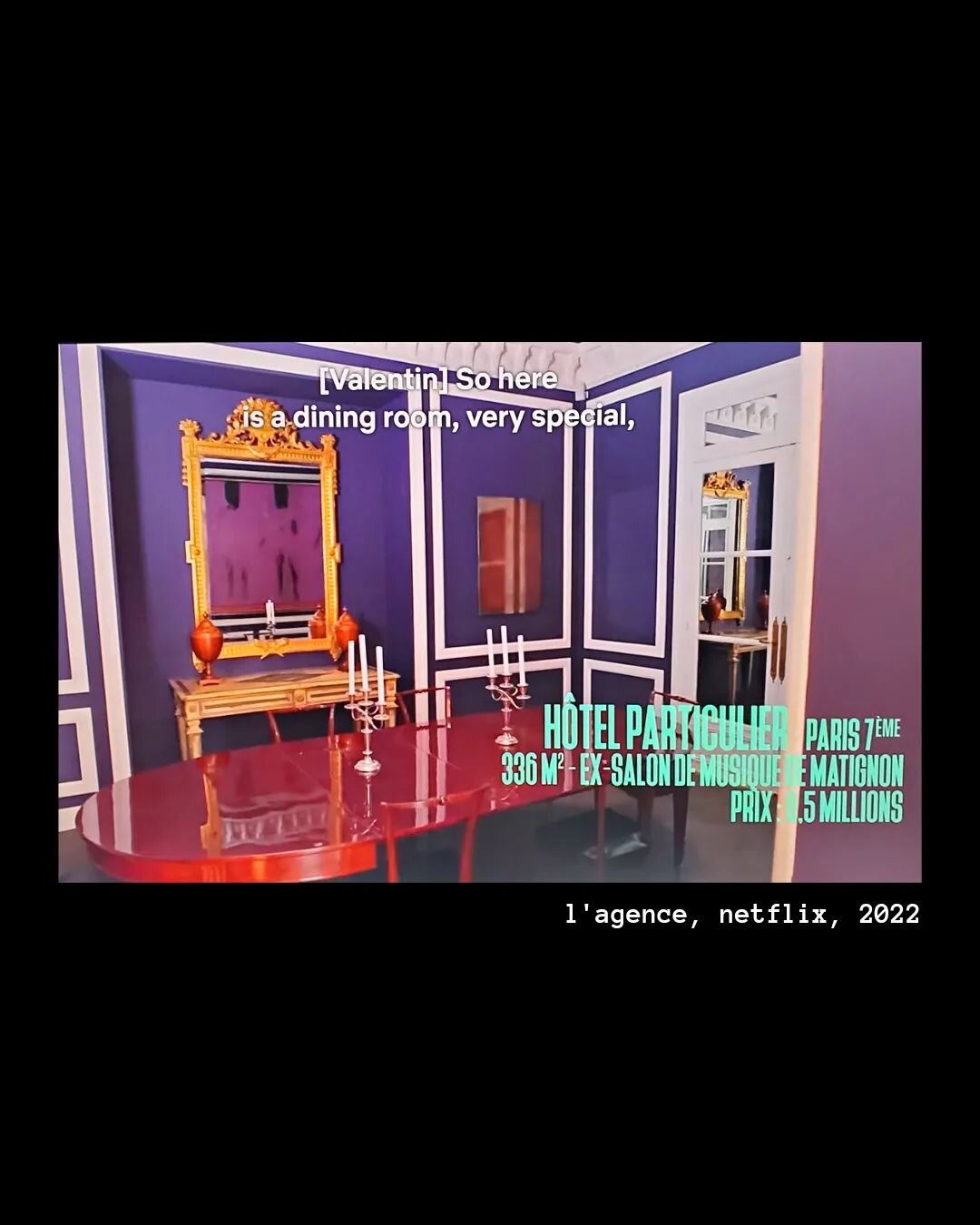 take un petit peu inspiration from L'Agence / The Parisian Agency on @netflix

for those of us without parisian mansions, some tips to infuse a little je nais sais quoi into your own space: 

💜 copycat the bold purple shade in your dining room 
👑 c