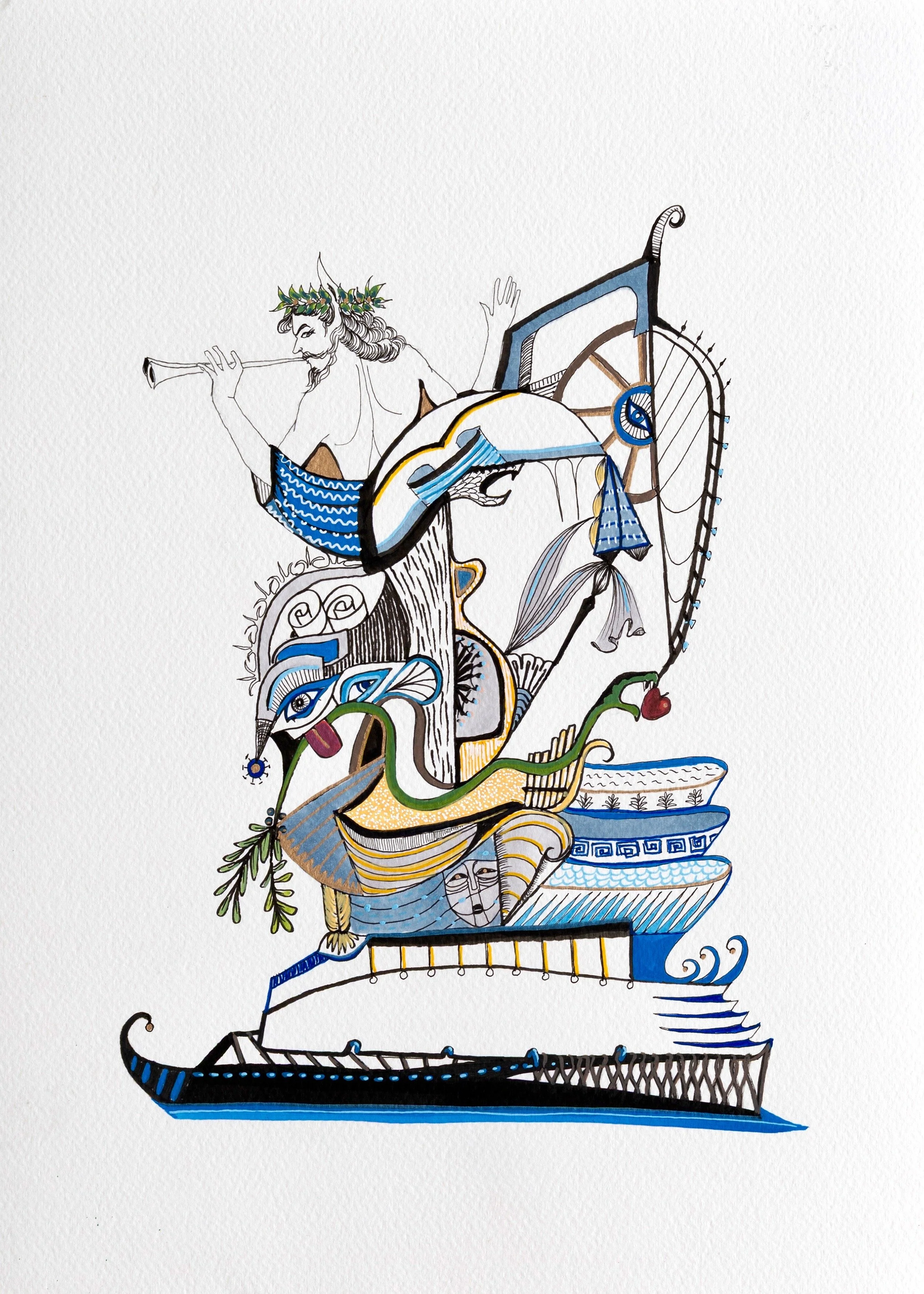 La Galère du Satyre
Mixed media on paper
2026