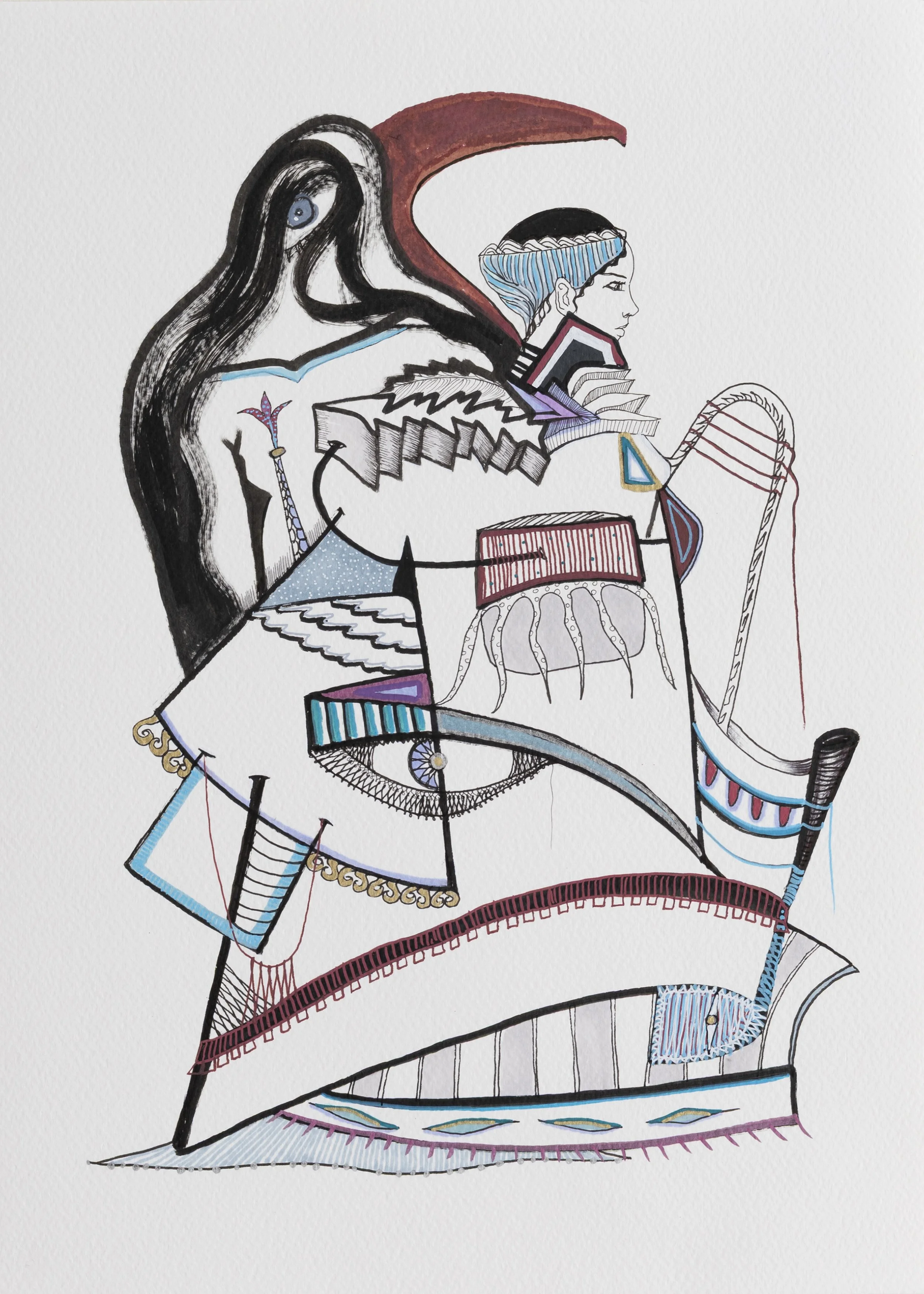 Psyché dans le miroir d'Eurydice
Mixed media on paper
2026