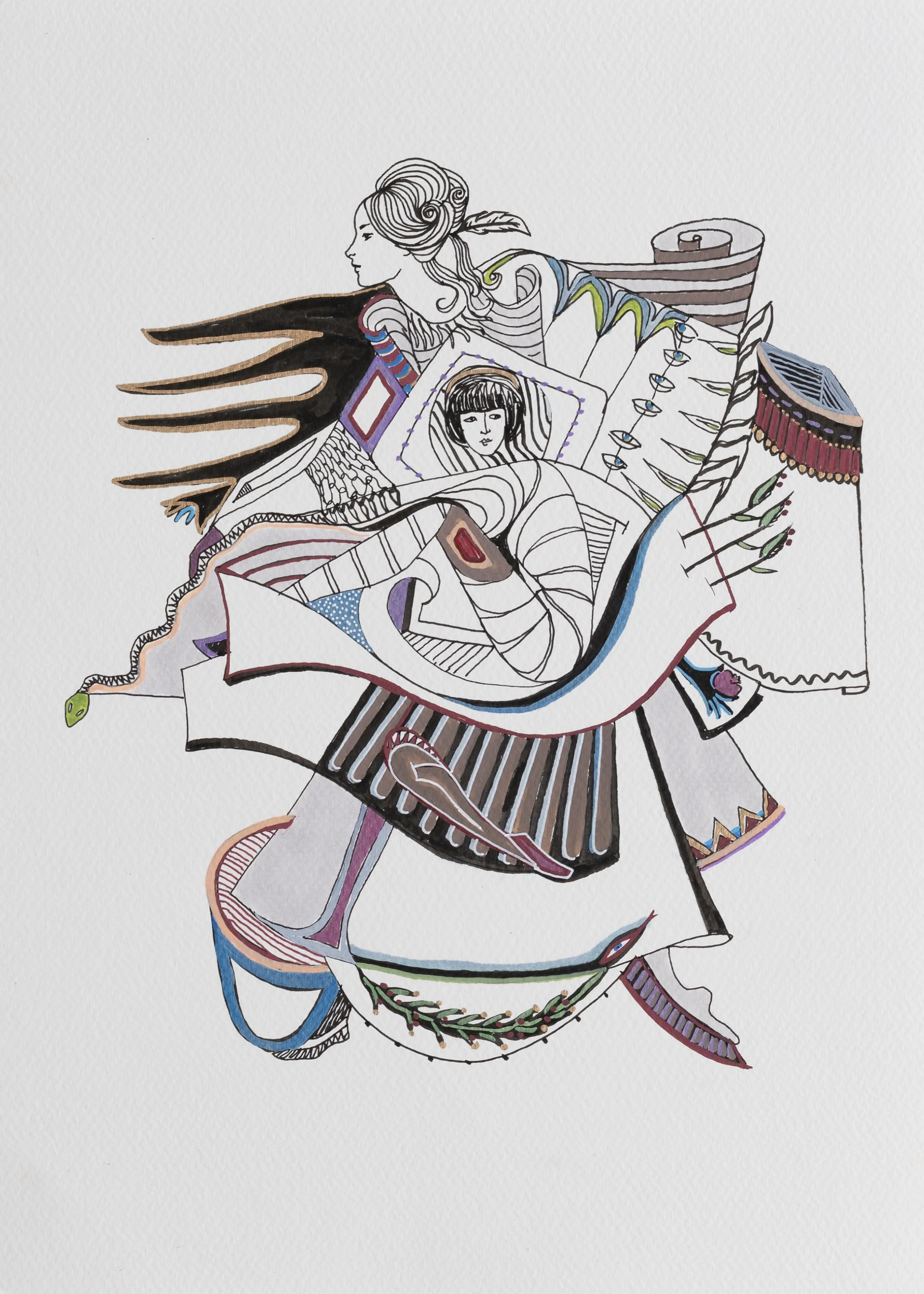 La Porteuse 
Mixed media on paper
2026