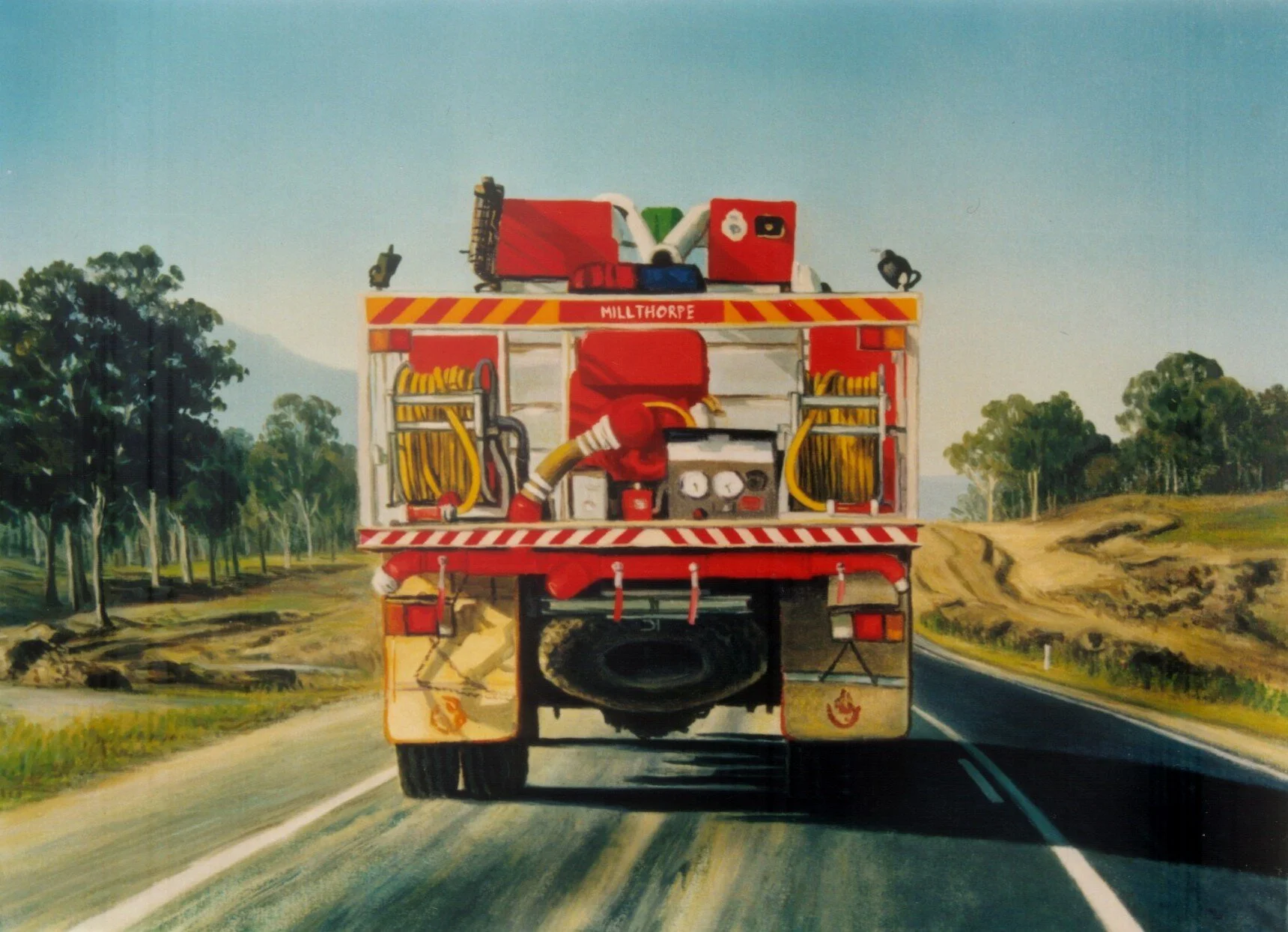 2001 Firetruck at Bendemeer  roadworks 61x82cm