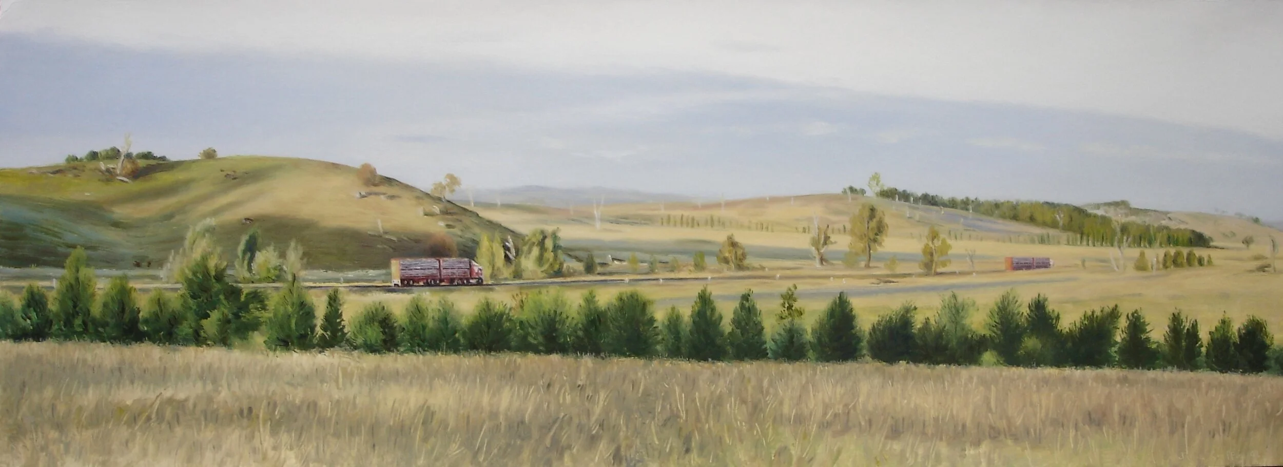 Two trucks 2006-76x28cm-oil on paper