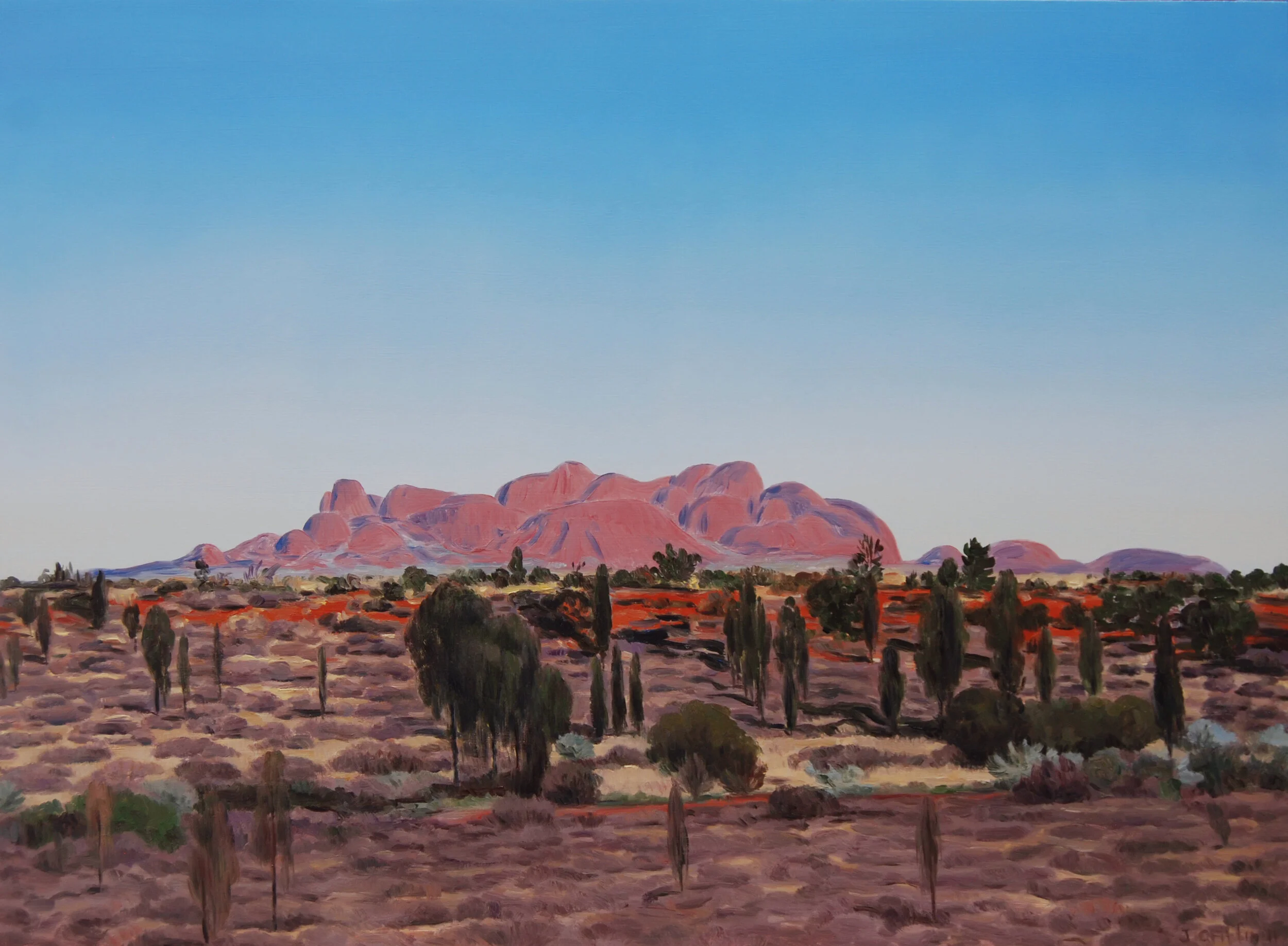 2011_Desert oaks and Kata Tjuta_oil on board_45x61cm