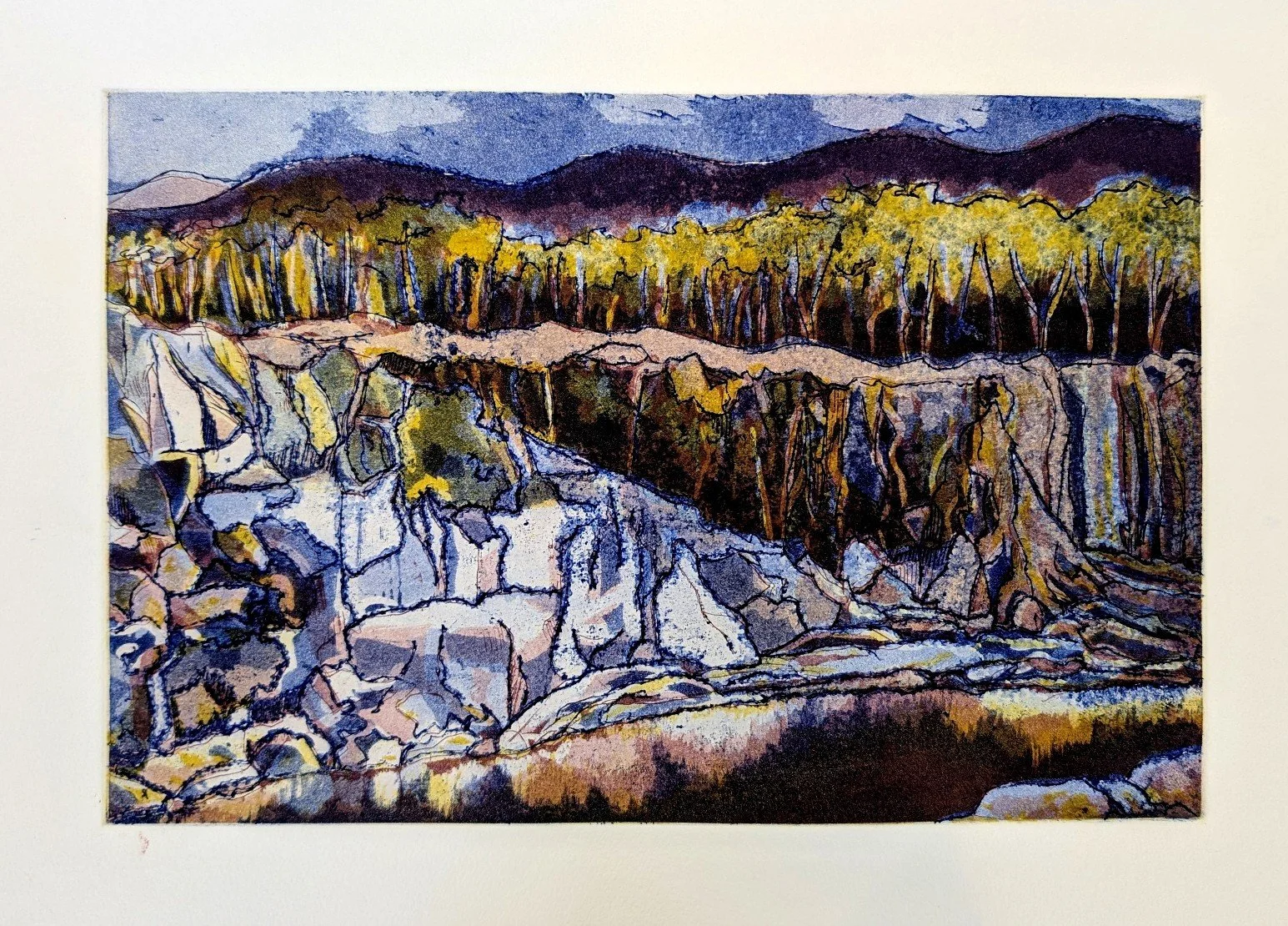 2025 Cliff Reflections-20x30cm-3 plate etching