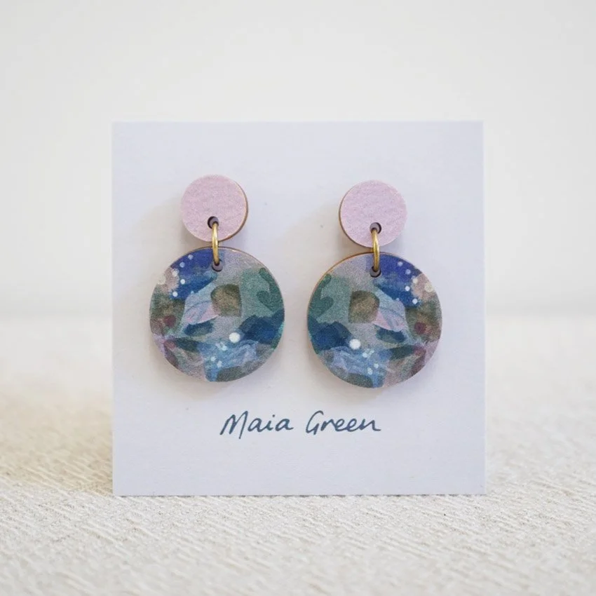 Tidal Pool Midi Circle with Pink Maia Green Wooden Earrings.jpg