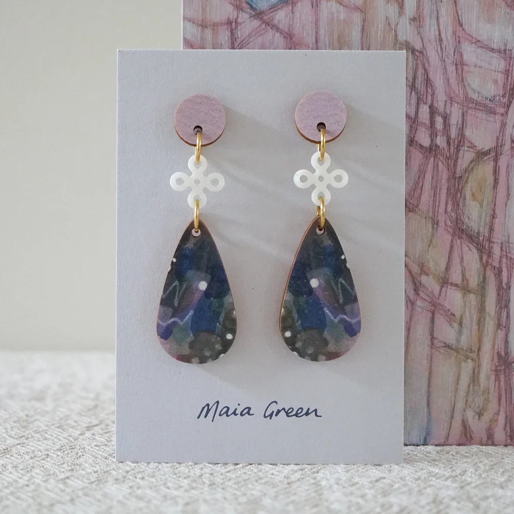 Long Drops in Tidal Pool with Pink and Pearl Earrings Maia Green
