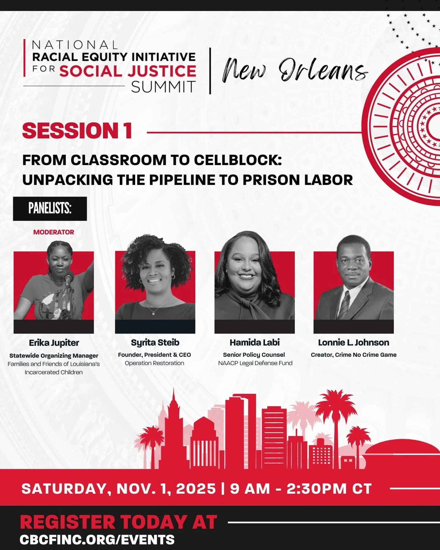 Join us and the Congressional Black Caucus Foundation at the NREI Summit this Saturday, November 1, 2025 in New Orleans!

The #CBCFNREI brings together experts, leaders and community voices to address two critical focal areas&mdash;criminal justice a