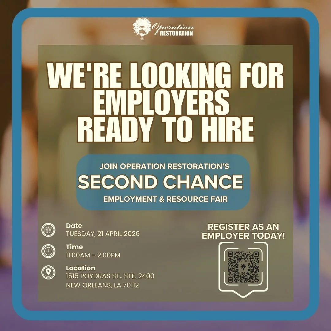 We&rsquo;re looking for employers ready to hire&hellip; 👀✨

Operation Restoration is now accepting employer registrations for our First Annual Second Chance Tuesday Employment &amp; Resource Fair 🤝🏽

This is your opportunity to connect with talent