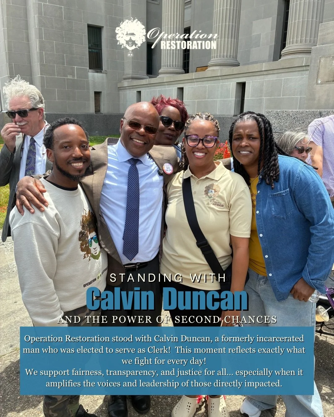 Operation Restoration stood with Calvin Duncan, a formerly incarcerated man who was elected to serve as Clerk!  This moment reflects exactly what we fight for every day!

We support fairness, transparency, and justice for all&hellip; especially when 