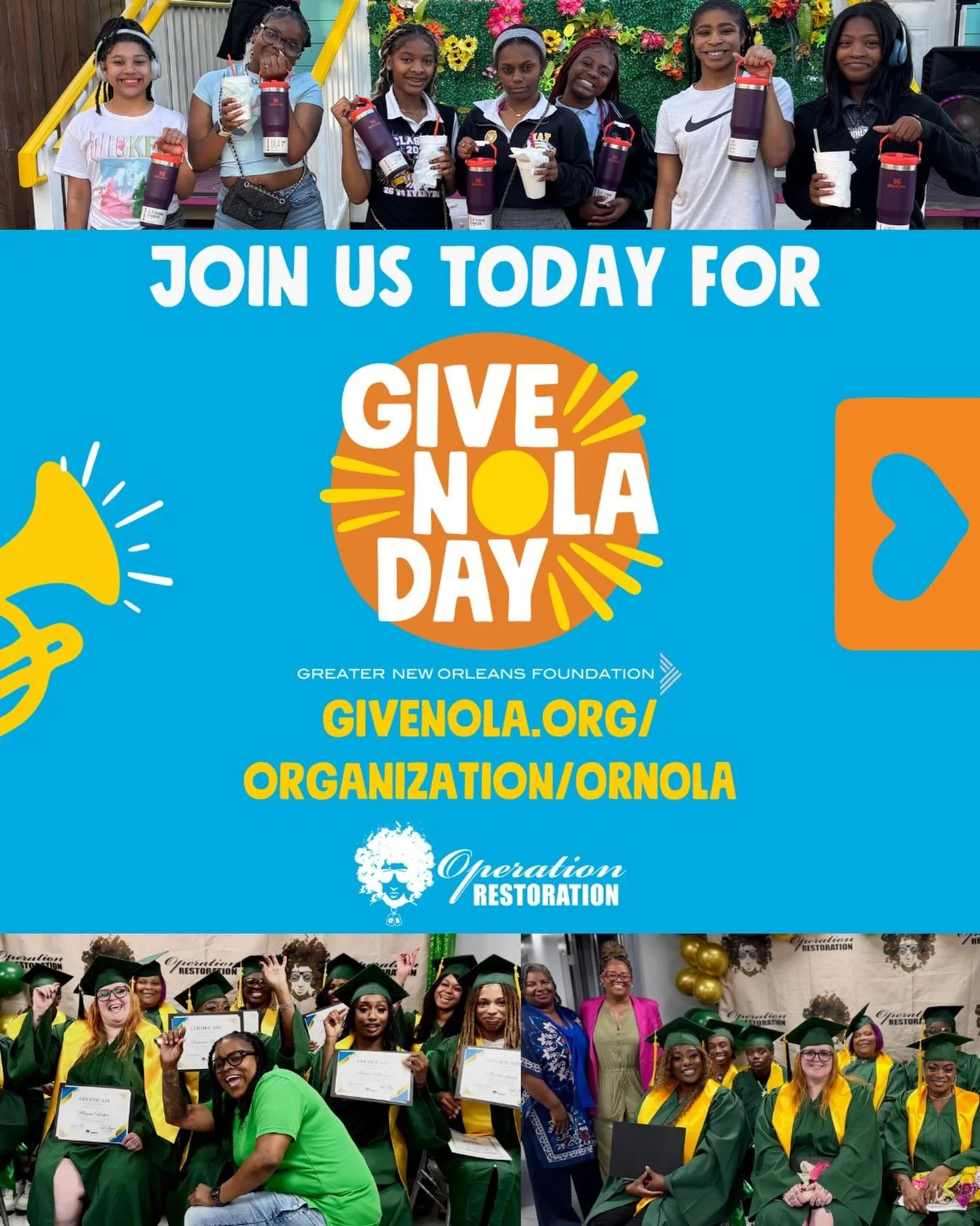 Today is GiveNOLA Day! 💙

This is your chance to invest in second chances, equity, and opportunity for women and girls impacted by incarceration. At Operation Restoration, we&rsquo;re working every day to remove barriers and create pathways to educa