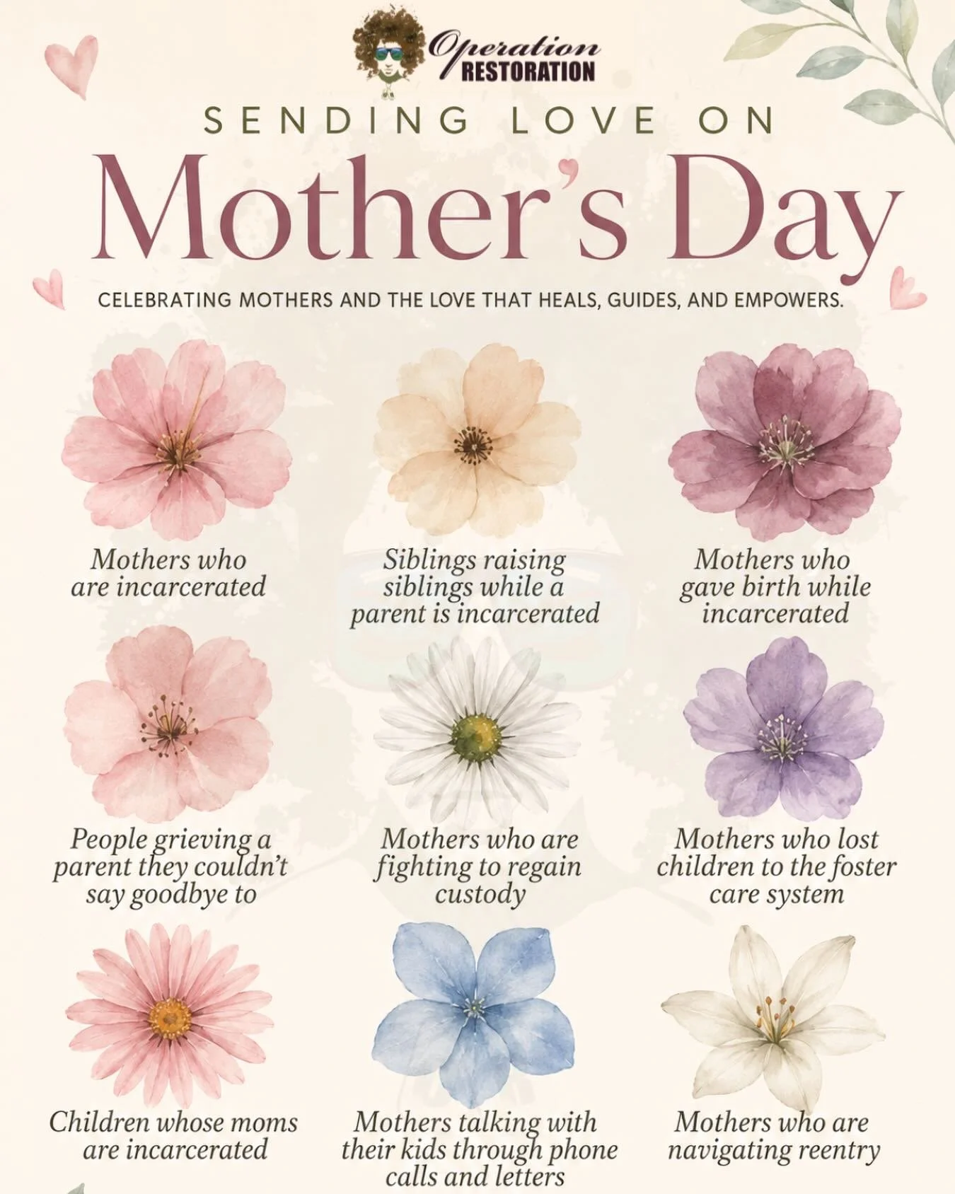 We couldn&rsquo;t let the day go by without sending love and appreciation to all the mothers, mother figures, caregivers, and women holding families together through every challenge. 💐

From all of us at Operation Restoration&hellip; Happy Mother&rs