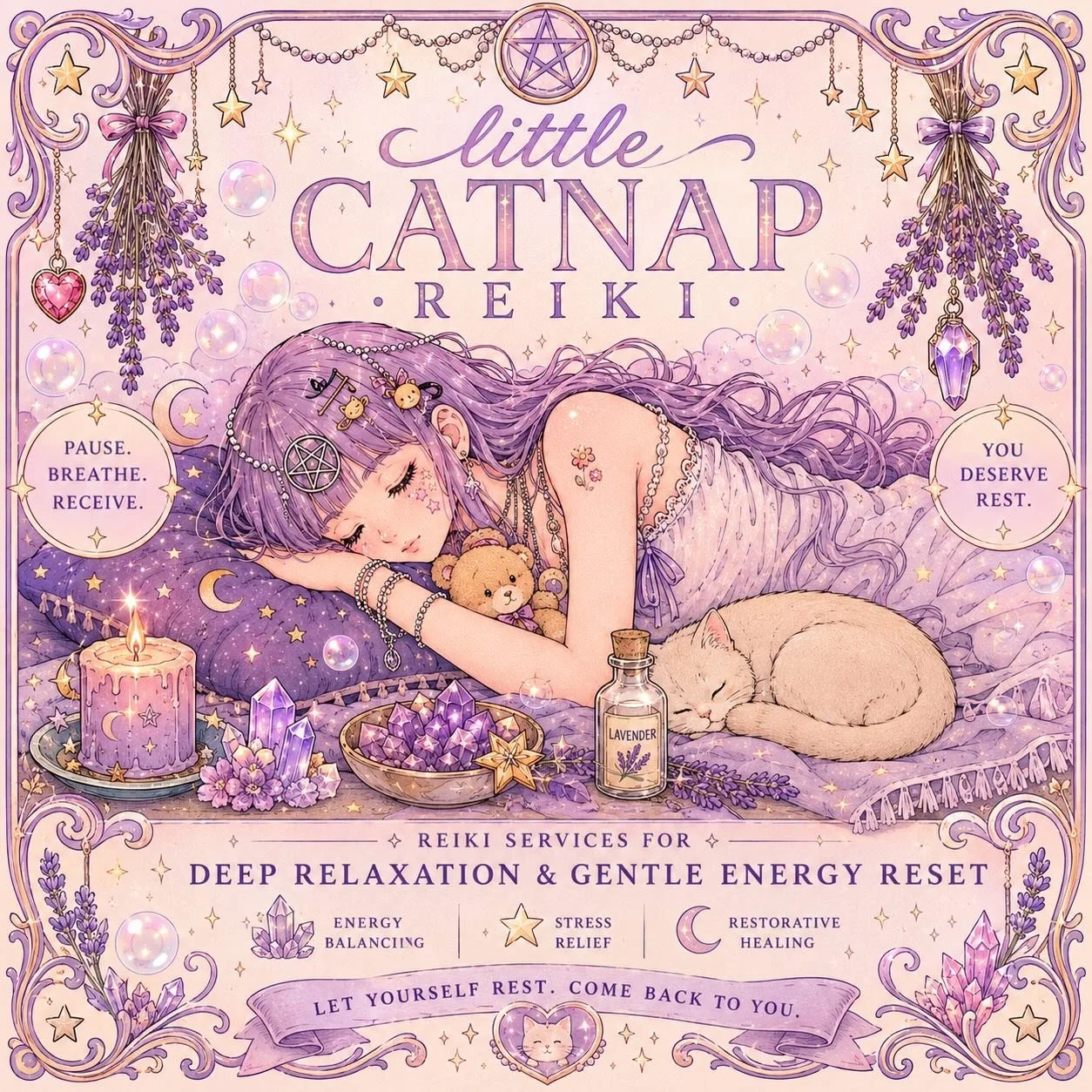 hello! i&rsquo;m so excited to launch a new service: little catnap reiki 🕯️🐈&zwj;⬛🪽 a gentle energy reset for deep relaxation, stress relief, and a little moment to reconnect with yourself. 

this journey has been quietly unfolding for months afte