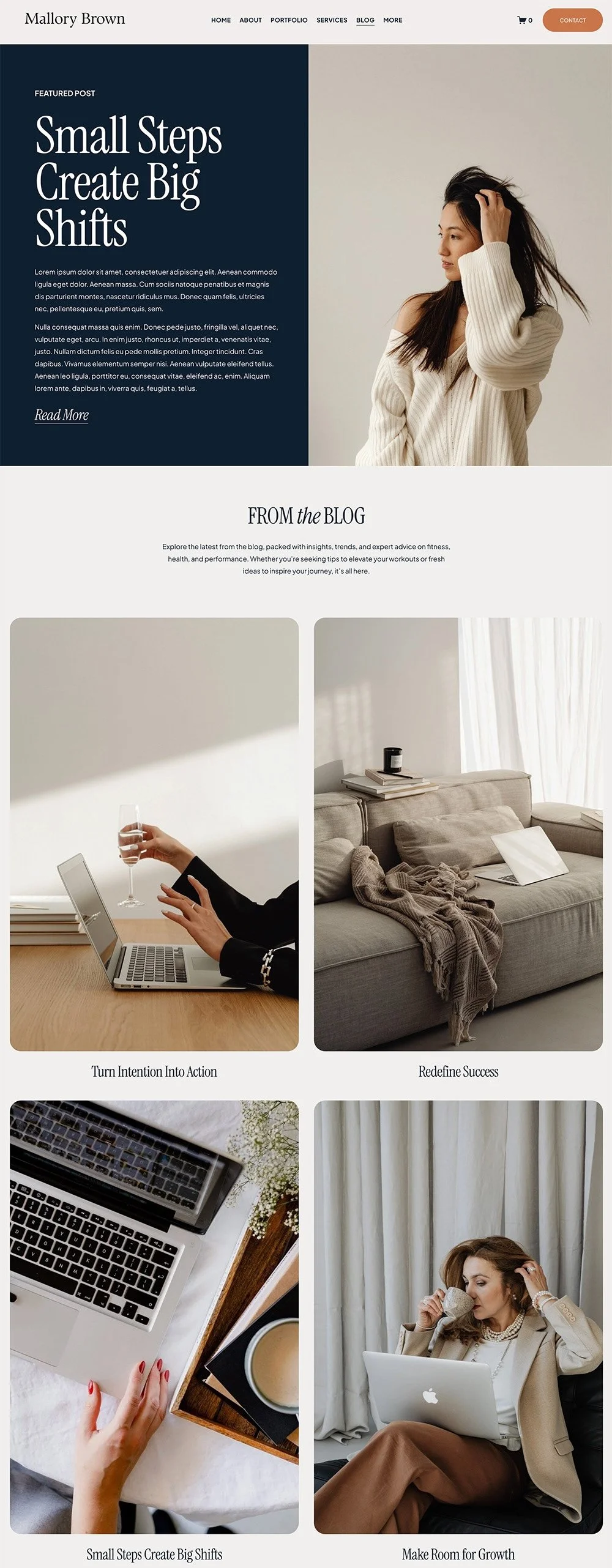 Mallory template blog page mockup