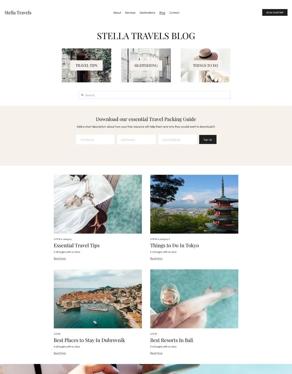 Stella template blog page mockup