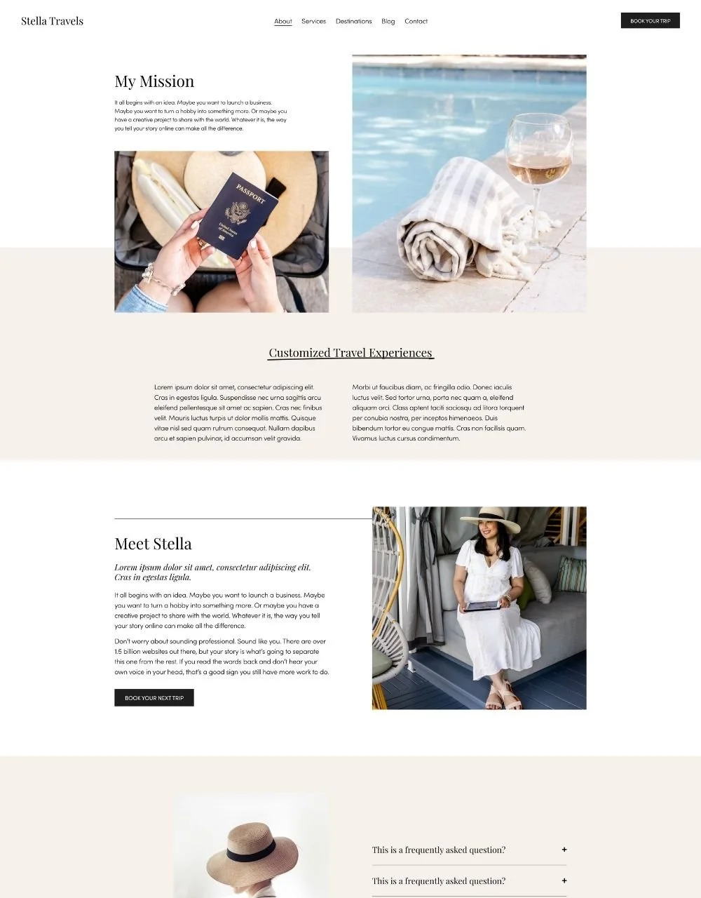 Stella template about page mockup