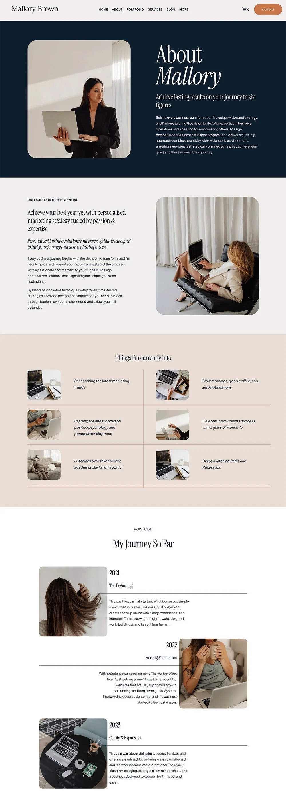 Mallory template about page mockup