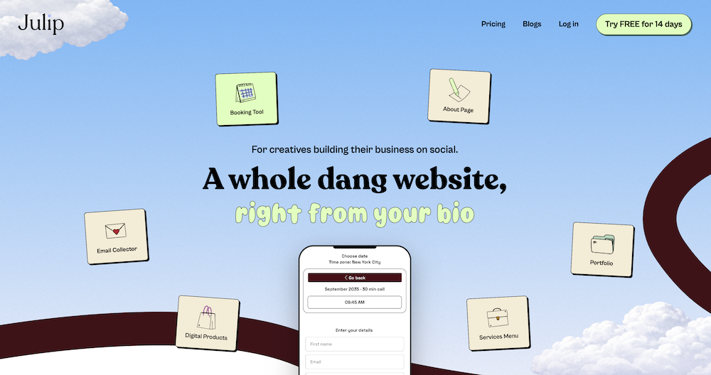julip best linktree alternative homepage screenshot