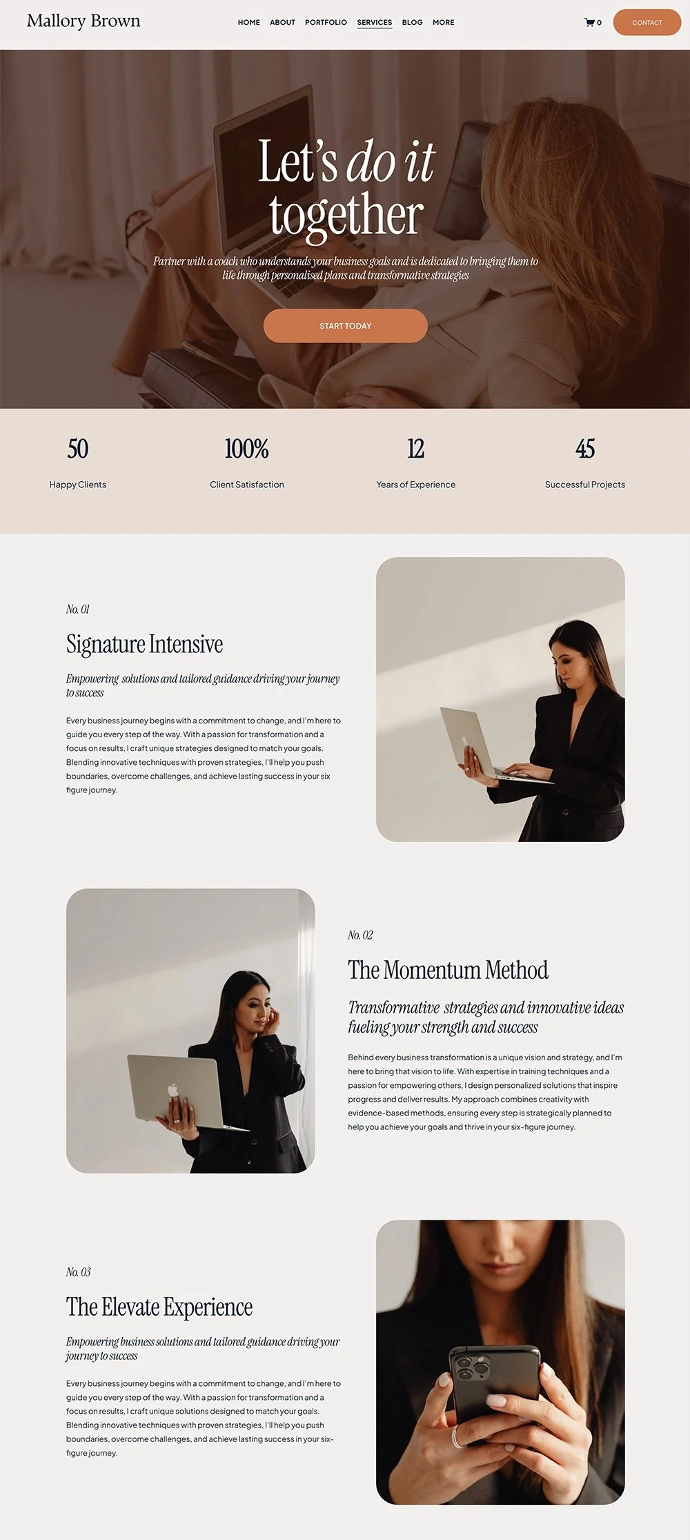 Mallory template work with me page mockup